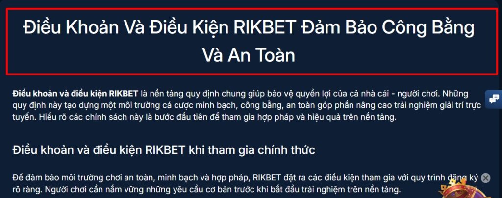 Điều khoản và điều kiện Rikbet